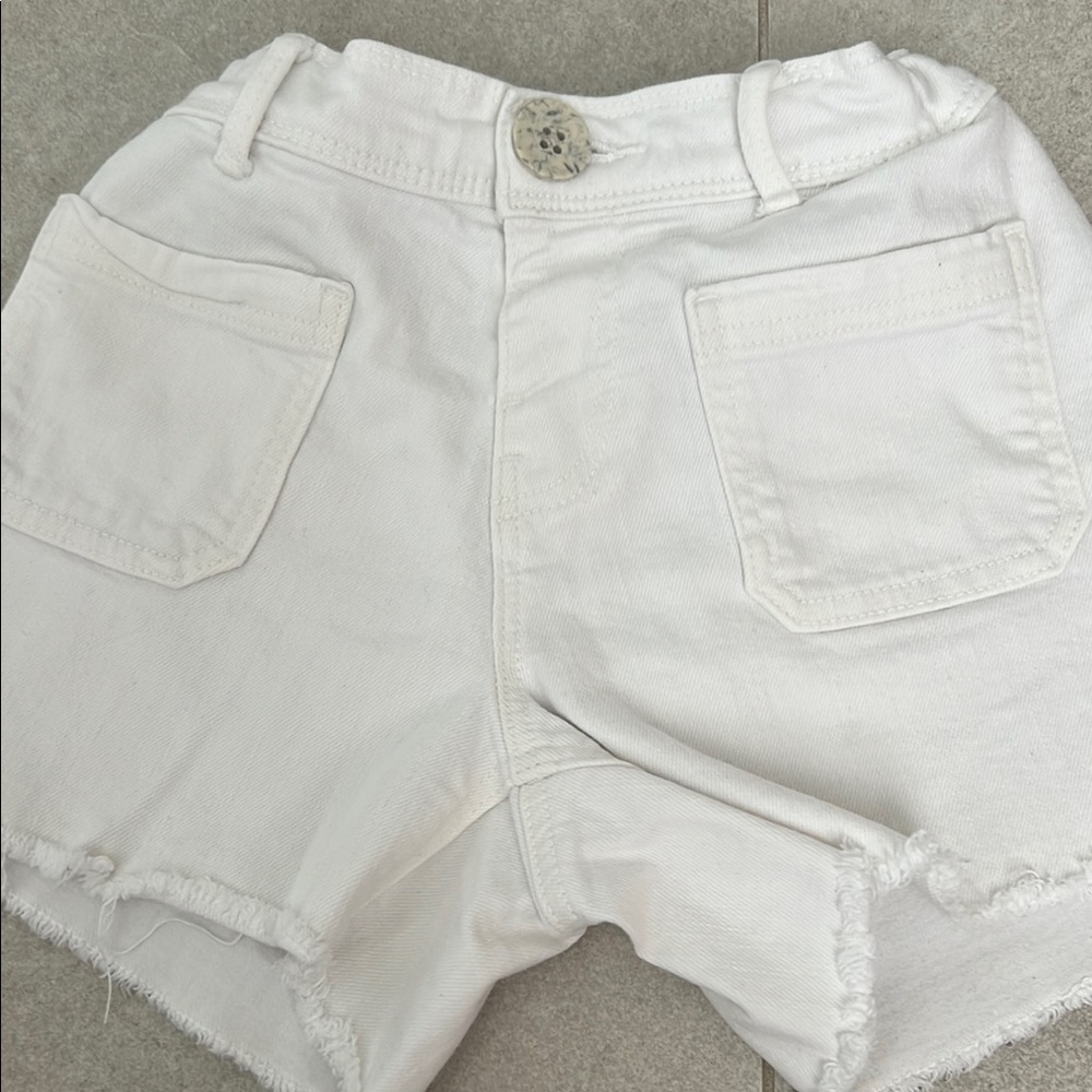 White Distressed Denim Shorts with Frayed Hem